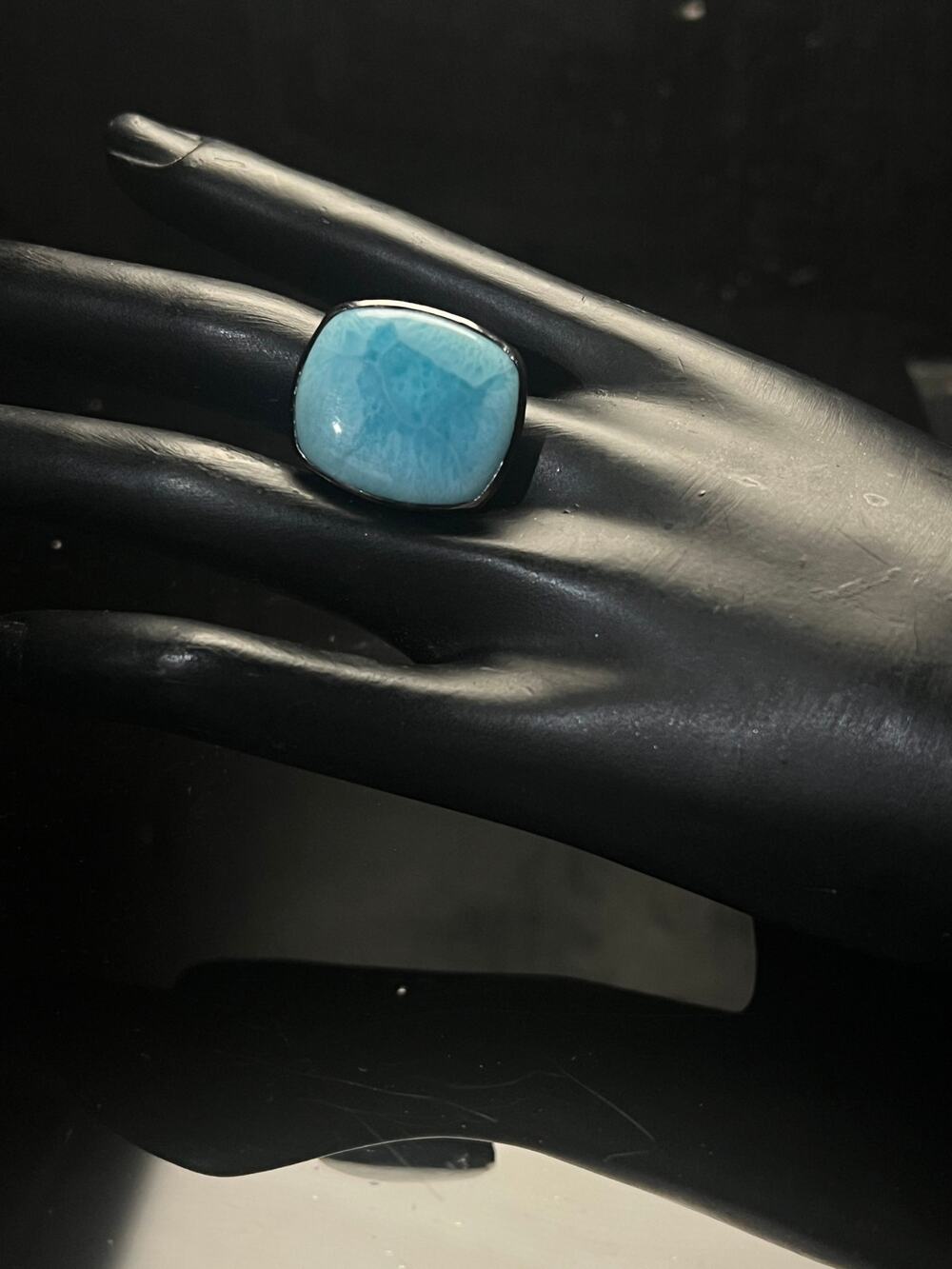 37 ct Larimar & Amethyst Black Rhodium finished Sterling Silver Ring